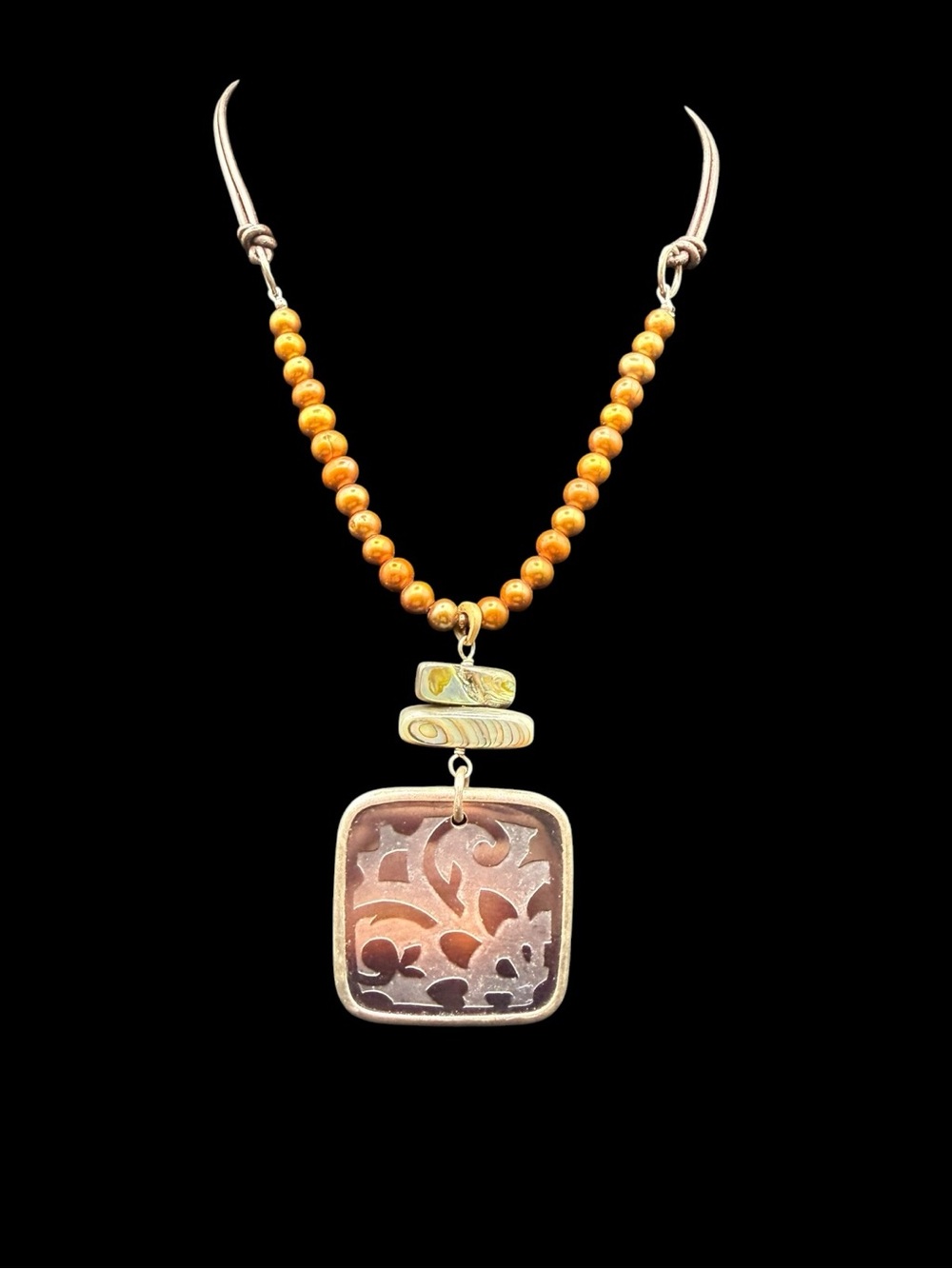 Silpada Handcrafted Brown Bead Pendant Necklace with Filigree Accent